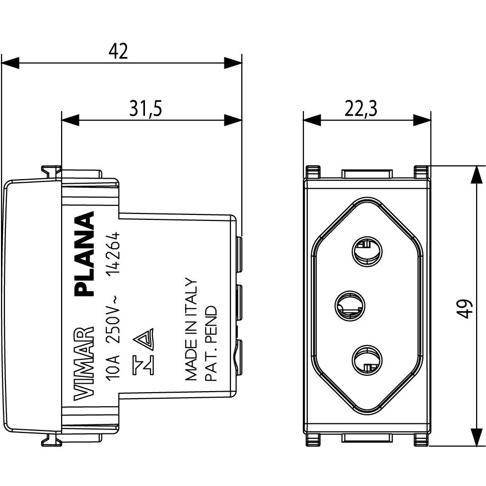 Vimar Plana 2P+E 10A Brazilian Standard SICURY Socket Outlet, 250V, IP20, Flush-Mount, Screw Terminal, Halogen-Free Thermoplastic — Quality Boat Parts