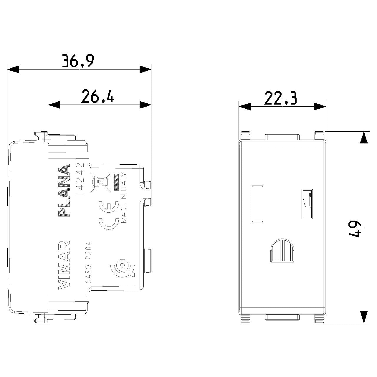 Vimar Plana 2P+E USA SICURY Outlet, 15A, 127V, IP20, Flush-Mounted — Quality Boat Parts