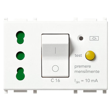 Vimar Plana 2P+E P17/11 Socket Outlet with C16 RCBO, 16A, 250V, 10 mA, 3000 A, 3-Module — Quality Boat Parts