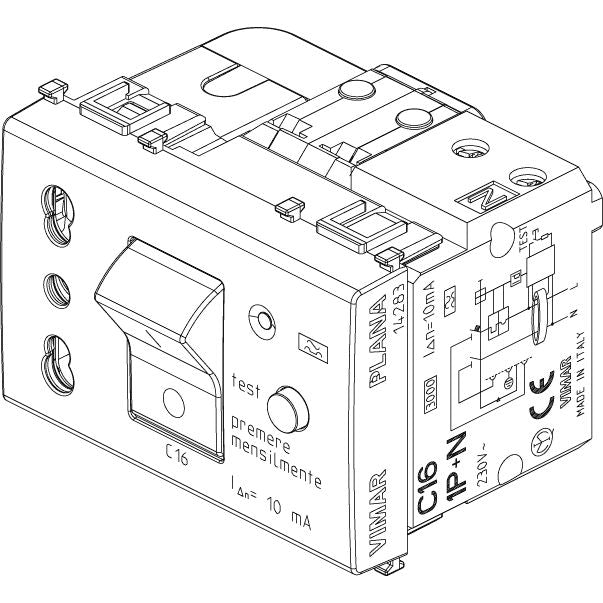 Vimar Plana 2P+E P17/11 Socket Outlet with C16 RCBO, 16A, 250V, 10 mA, 3000 A, 3-Module — Quality Boat Parts