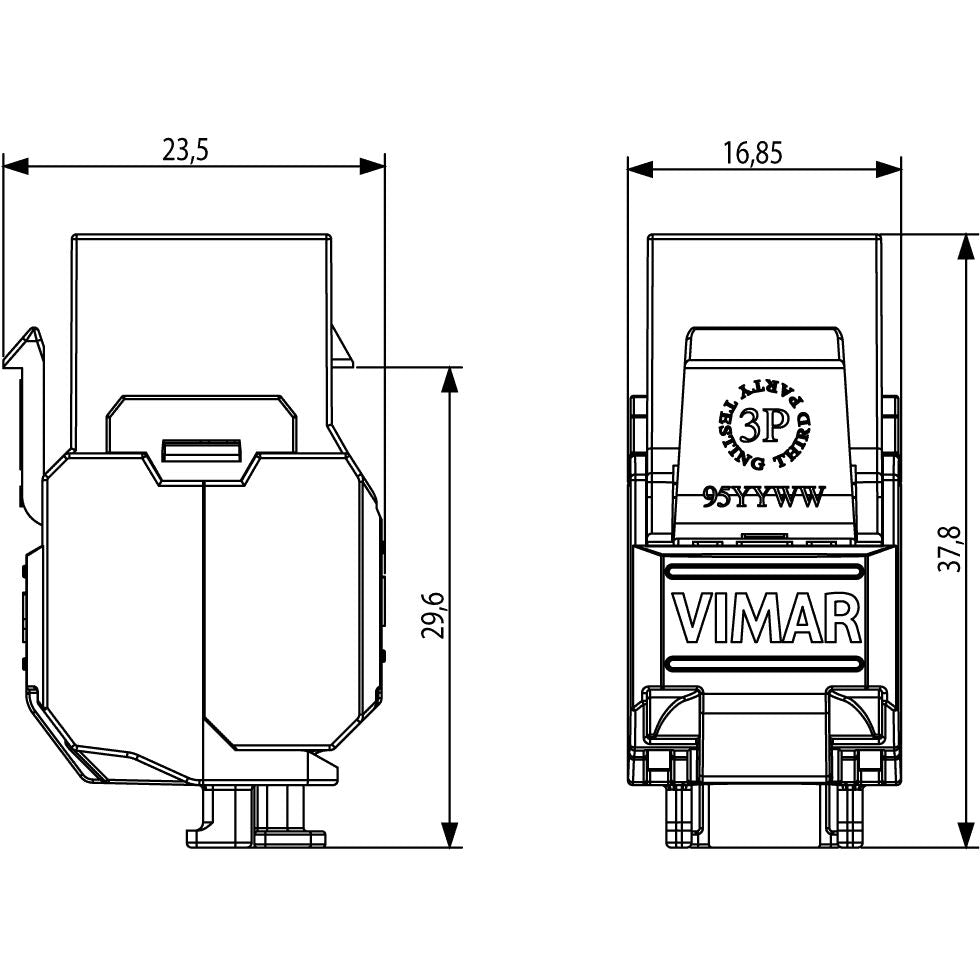 Vimar Netsafe RJ45 Connector, For 03024.E and 03303.E Patch Panels, T568A/B Universal Wiring, 8 Contacts, Insulation-Piercing Terminals — Quality Boat Parts