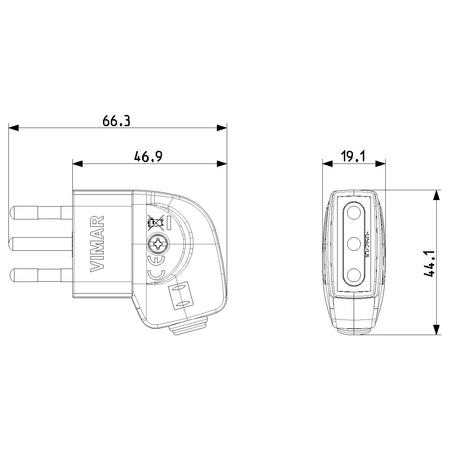 Vimar Supernova S11 2P+E 90 Degree Italian Plug, 10A, 250V, IP20, Screw Terminal — Quality Boat Parts
