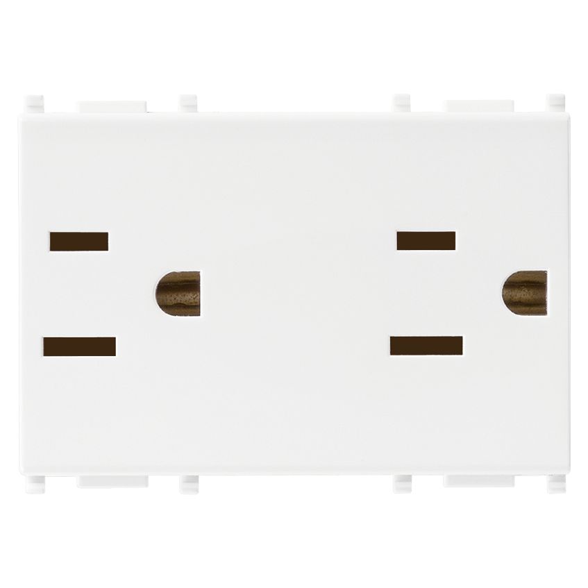 Vimar Plana Series Double 2P+E USA Socket Outlet, 15A, 127V, Flush Mount, IP20, 3-Module — Quality Boat Parts
