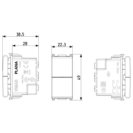 Vimar Plana Two Independent 1P NO+NO Push Buttons, 10A, 250V, IP40, Flush Mount — Quality Boat Parts