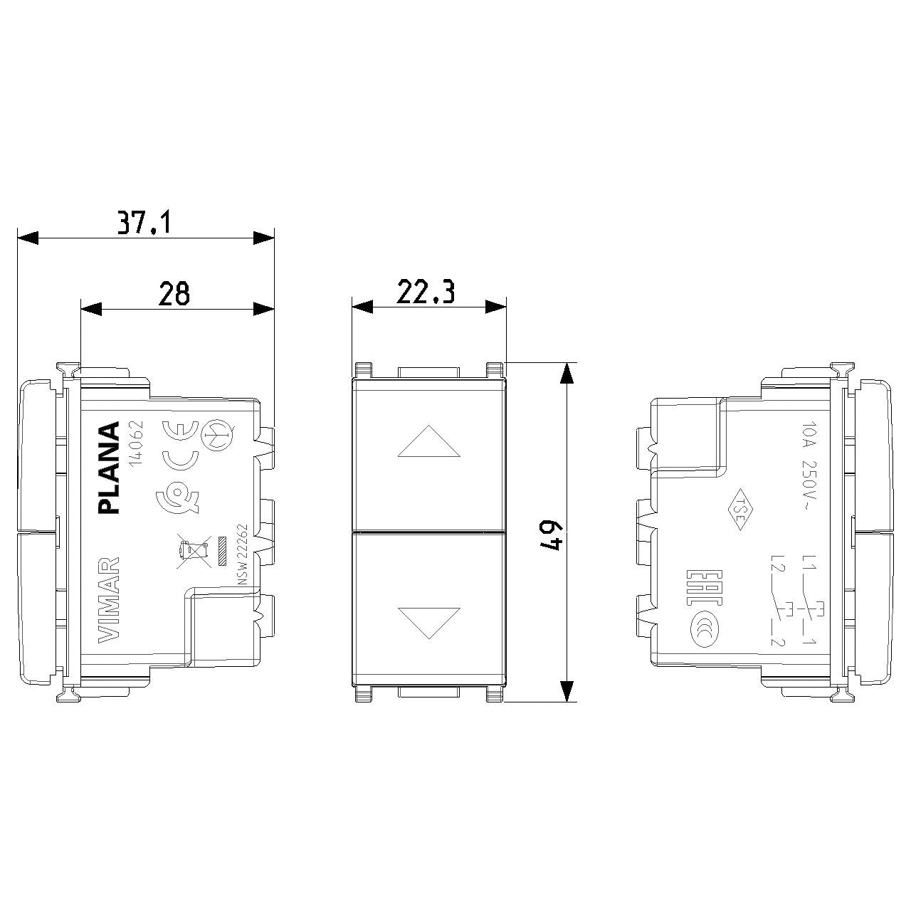 Vimar Plana Two Interlocked 1P NO+NO Push Buttons, 10A 250V, IP40 — Quality Boat Parts