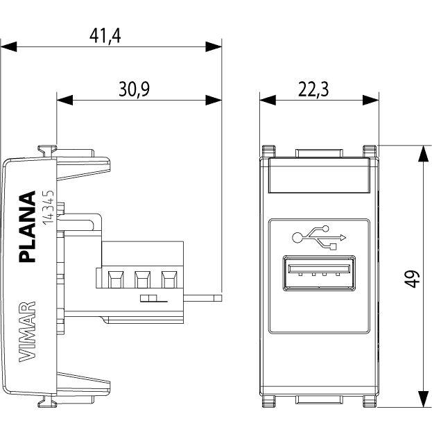 Vimar Plana USB Socket Connector, 1 Module, IP20, Flush-Mounted, Screw Terminals — Quality Boat Parts