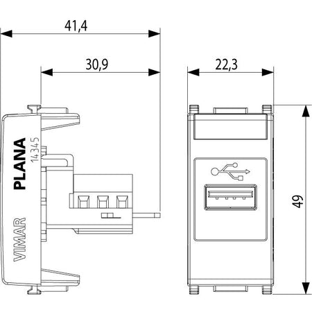 Vimar Plana USB Socket Connector, 1 Module, IP20, Flush-Mounted, Screw Terminals — Quality Boat Parts