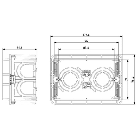 Vimar 3-Module Flush Mounting Box, For Masonry Walls, 20/25 mm Knockouts, 96 x 59 x 49.8 mm — Quality Boat Parts
