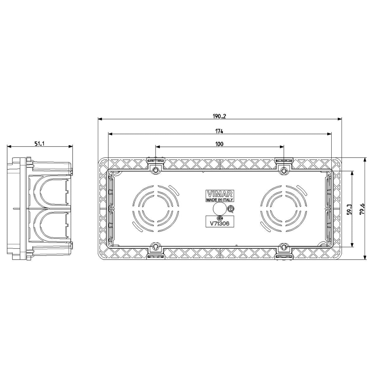 Vimar 6-7 Module Flush Mounting Box, For Masonry Walls, 9 Knockouts for 20/25 mm Tubes, Halogen-Free Plastic, IP00 — Quality Boat Parts
