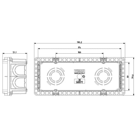Vimar 6-7 Module Flush Mounting Box, For Masonry Walls, 9 Knockouts for 20/25 mm Tubes, Halogen-Free Plastic, IP00 — Quality Boat Parts