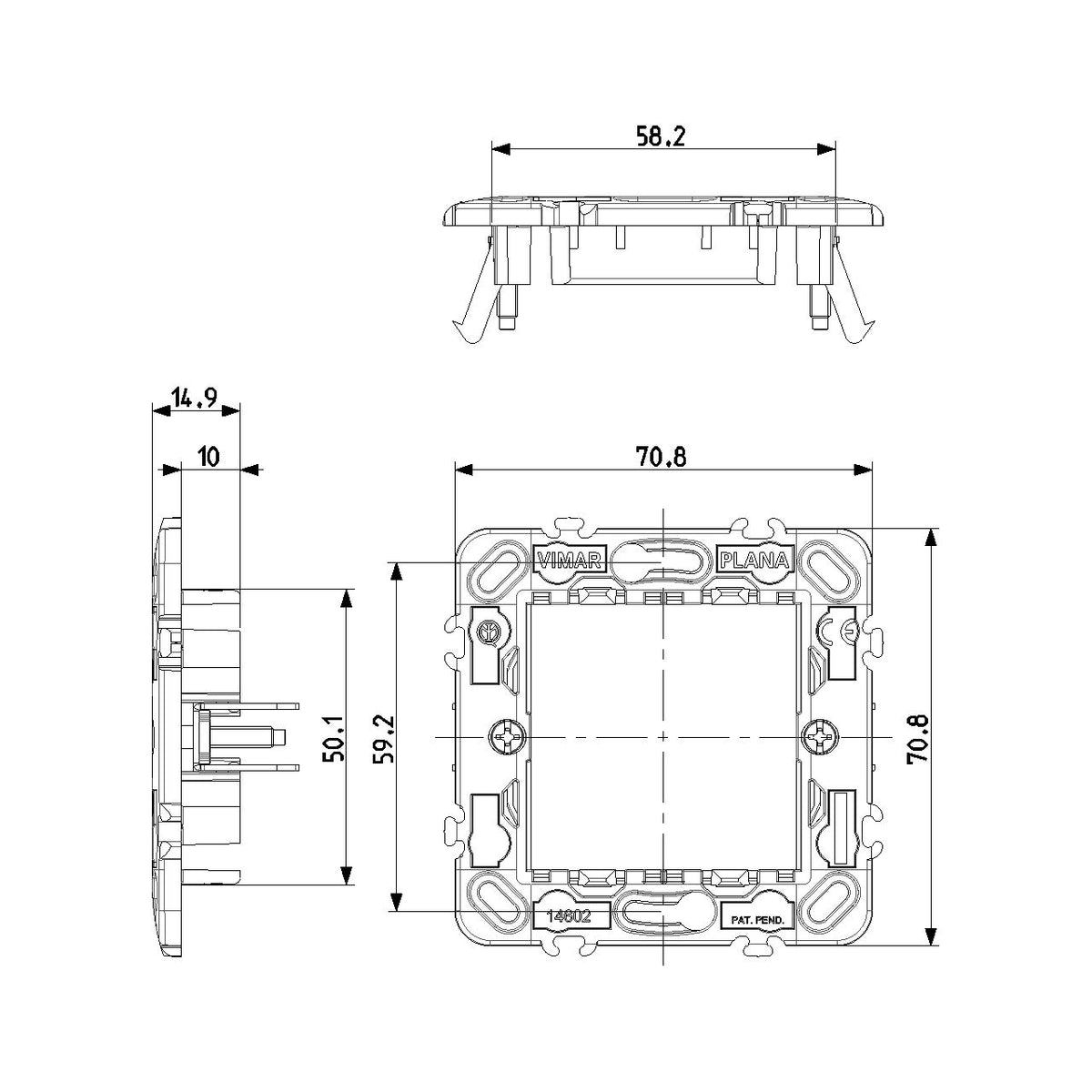 Vimar PLANA 2-Module Mounting Frame, For Ø 60 mm Mounting Boxes, 71 mm Centers, With Claws — Quality Boat Parts