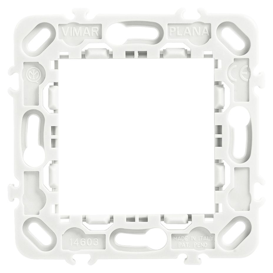 Vimar PLANA 2-Module Mounting Frame, For 60 mm Fixing Centres or 56x56 mm Mounting Boxes, 71 mm Centre Distance, Without Screws — Quality Boat Parts