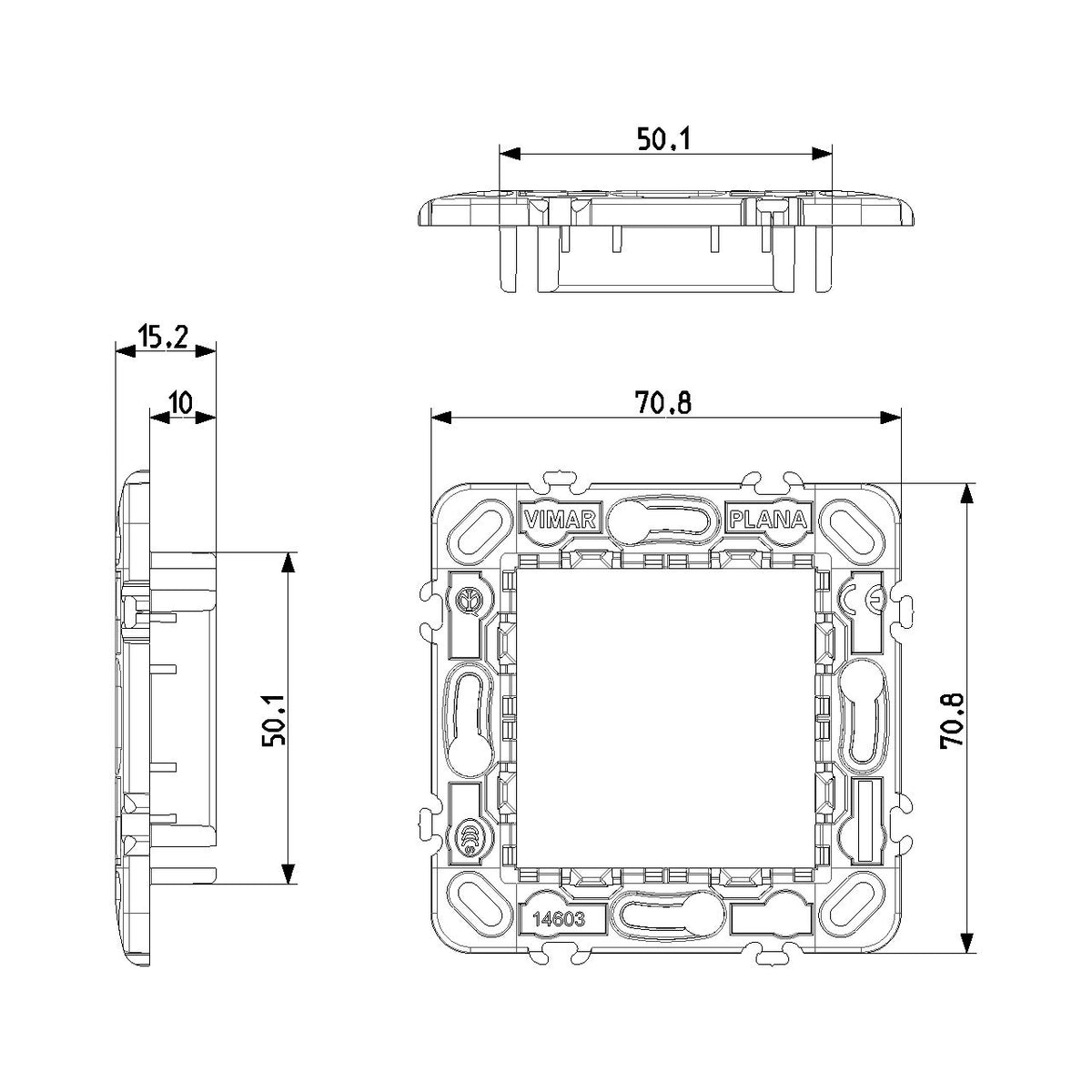 Vimar PLANA 2-Module Mounting Frame, For 60 mm Fixing Centres or 56x56 mm Mounting Boxes, 71 mm Centre Distance, Without Screws — Quality Boat Parts