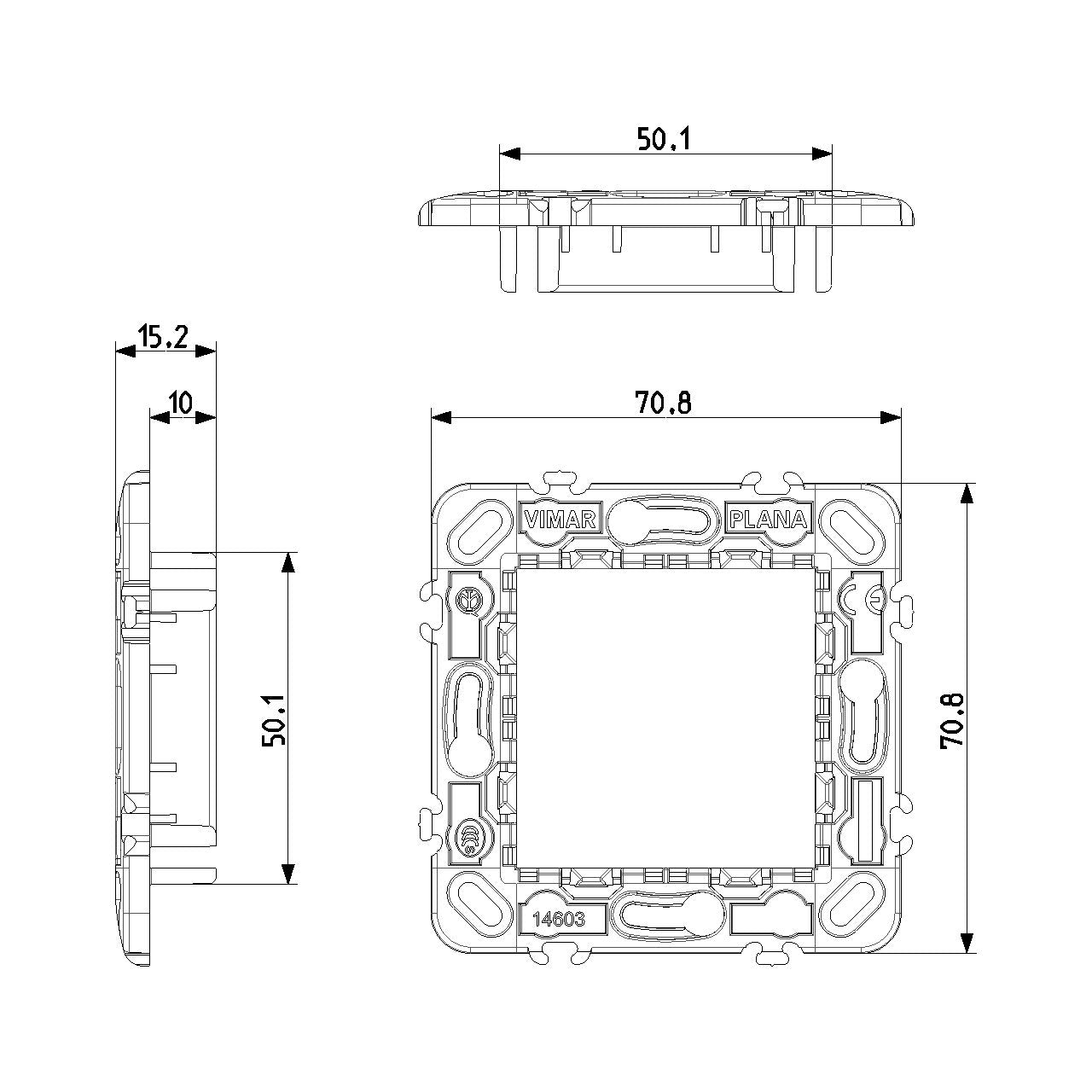 Vimar PLANA 2-Module Mounting Frame, For 60 mm Fixing Centres or 56x56 mm Mounting Boxes, 71 mm Centre Distance, Without Screws — Quality Boat Parts