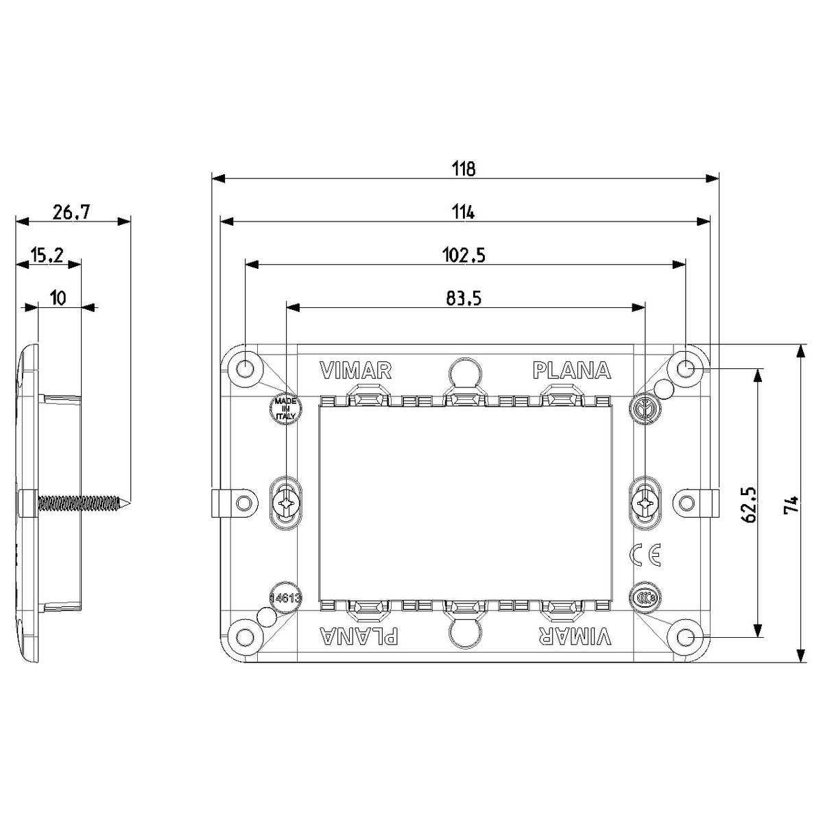 Vimar PLANA 3-Module Mounting Frame, For 3-Module Mounting Boxes, With Screws, Flush-Mounted — Quality Boat Parts