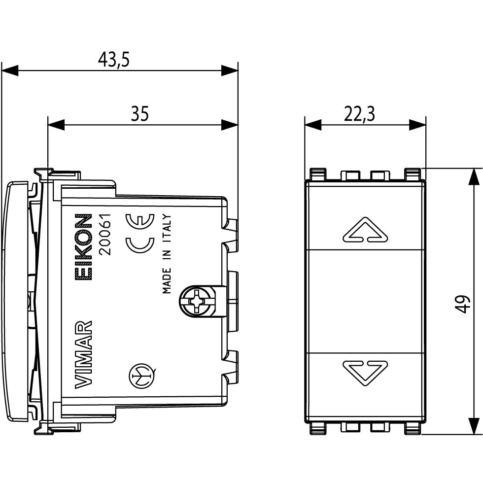 Vimar EIKON 2P 10A 2-Way Push Button, 250V, 6-Terminal, IP40, Central OFF Position — Quality Boat Parts