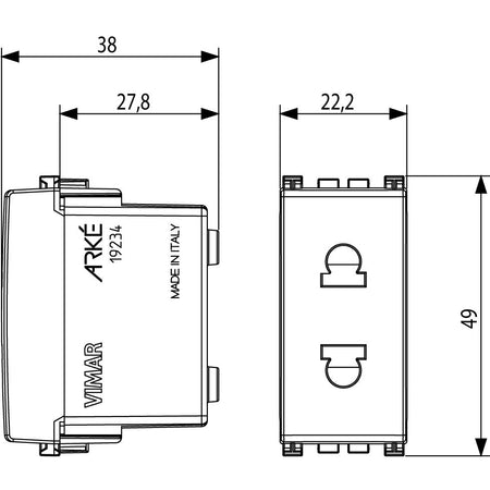 Vimar ARKÉ 2P USA+EU SICURY Outlet, 16A, 250V, IP20, Flush-Mounted — Quality Boat Parts