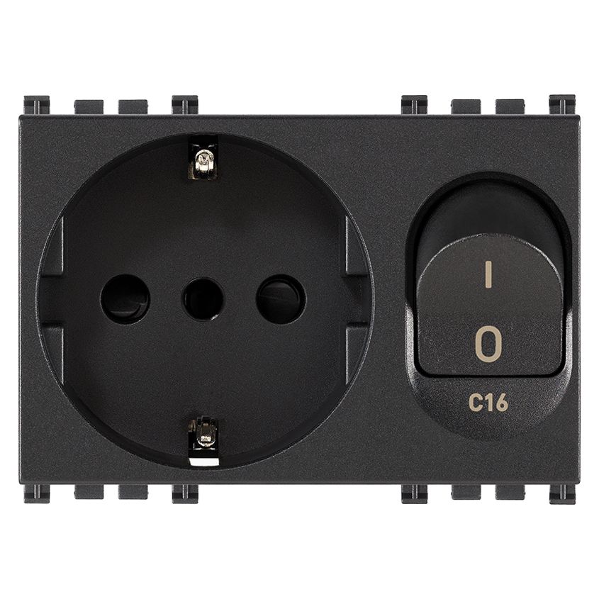 Vimar ARKÉ 2P+E P30 SICURY Outlet with C16 Circuit Breaker, 16A, 230V, 3000 A, Flush Mount, IP20 — Quality Boat Parts