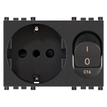 Vimar ARKÉ 2P+E P30 SICURY Outlet with C16 Circuit Breaker, 16A, 230V, 3000 A, Flush Mount, IP20 — Quality Boat Parts