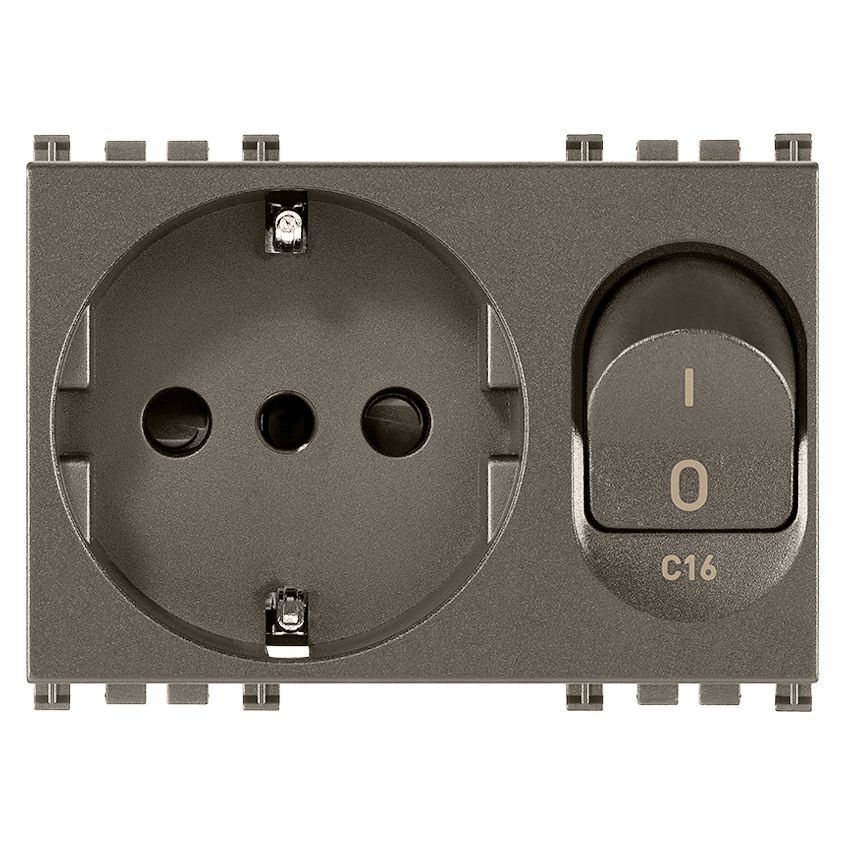 Vimar ARKÉ 2P+E P30 SICURY Outlet with C16 Circuit Breaker, 16A, 230V, 3000 A, Flush Mount, IP20 — Quality Boat Parts