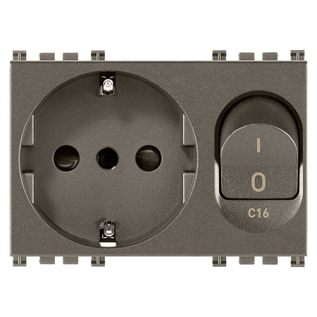 Vimar ARKÉ 2P+E P30 SICURY Outlet with C16 Circuit Breaker, 16A, 230V, 3000 A, Flush Mount, IP20 — Quality Boat Parts