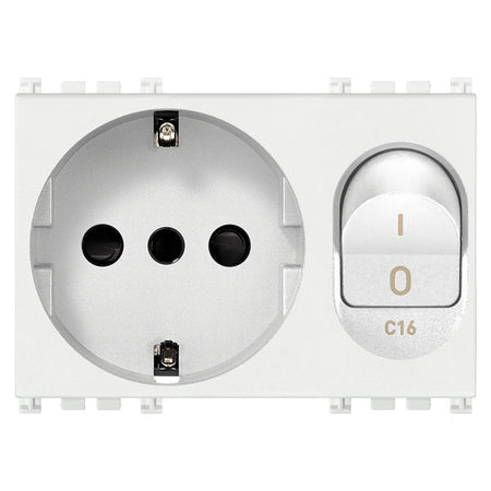 Vimar ARKÉ 2P+E P30 SICURY Outlet with C16 Circuit Breaker, 16A, 230V, 3000 A, Flush Mount, IP20 — Quality Boat Parts
