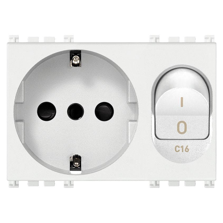 Vimar ARKÉ 2P+E P30 SICURY Outlet with C16 Circuit Breaker, 16A, 230V, 3000 A, Flush Mount, IP20 — Quality Boat Parts
