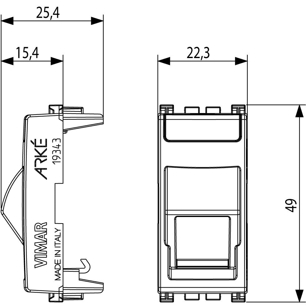 Vimar ARKÉ RJ45 Slanting Keystone Adaptor, 1 Module, Label Space — Quality Boat Parts