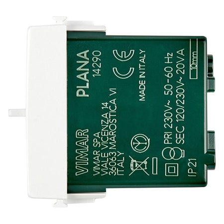 Vimar Plana Shaver Supply Unit 230V, 20 VA Isolating Transformer, 120V/230V Output, 3-Module — Quality Boat Parts
