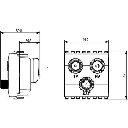 Vimar EIKON TV-FM-SAT Coaxial Socket Outlet, Single Connection, 3 Outputs, 5-2400 MHz, 1 dB, 2 Modules — Quality Boat Parts