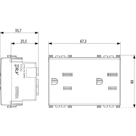 Vimar ARKÉ Double 2P+E USA Socket Outlet, 15A, 127V, IP20, Flush-Mounted, 3 Modules — Quality Boat Parts