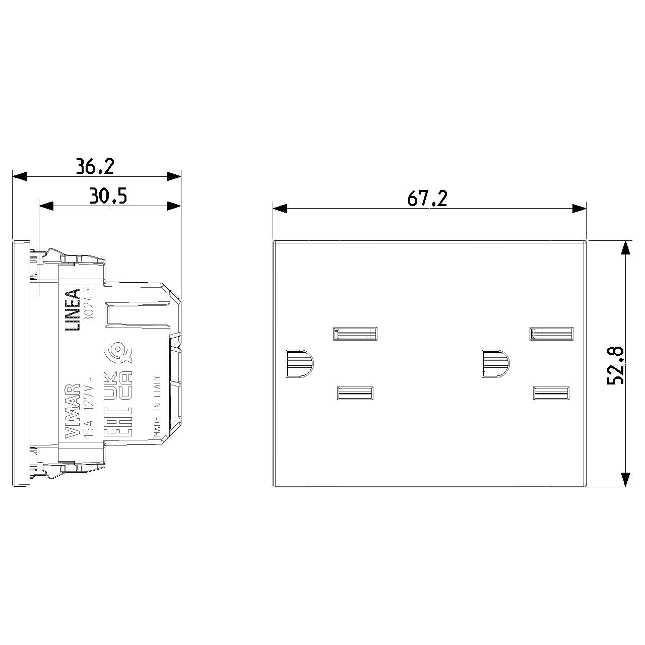 Vimar LINEA Two 2P+E USA SICURY Outlet, 15A, 127V, 3-Module, Flush-Mounted — Quality Boat Parts