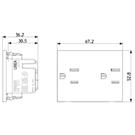 Vimar LINEA Two 2P+E USA SICURY Outlet, 15A, 127V, 3-Module, Flush-Mounted — Quality Boat Parts