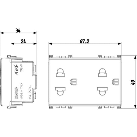 Vimar ARKÉ Double 2P+E USA+EU Socket Outlet, 16A, 250V, 3-Module, Flush Mount, IP20 — Quality Boat Parts