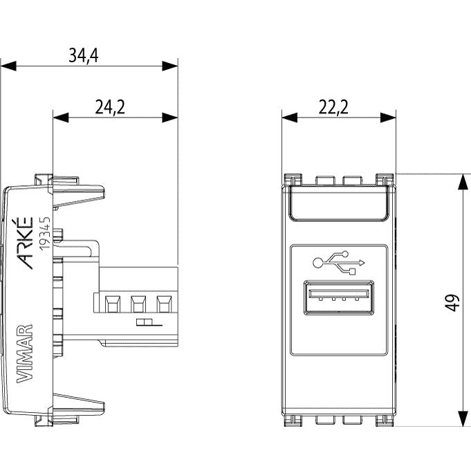 Vimar ARKÉ USB Outlet, 1 Module, IP20, Flush Mount, Screw Terminals — Quality Boat Parts