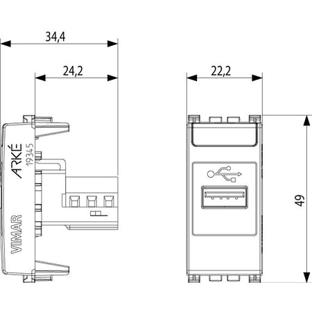 Vimar ARKÉ USB Outlet, 1 Module, IP20, Flush Mount, Screw Terminals — Quality Boat Parts