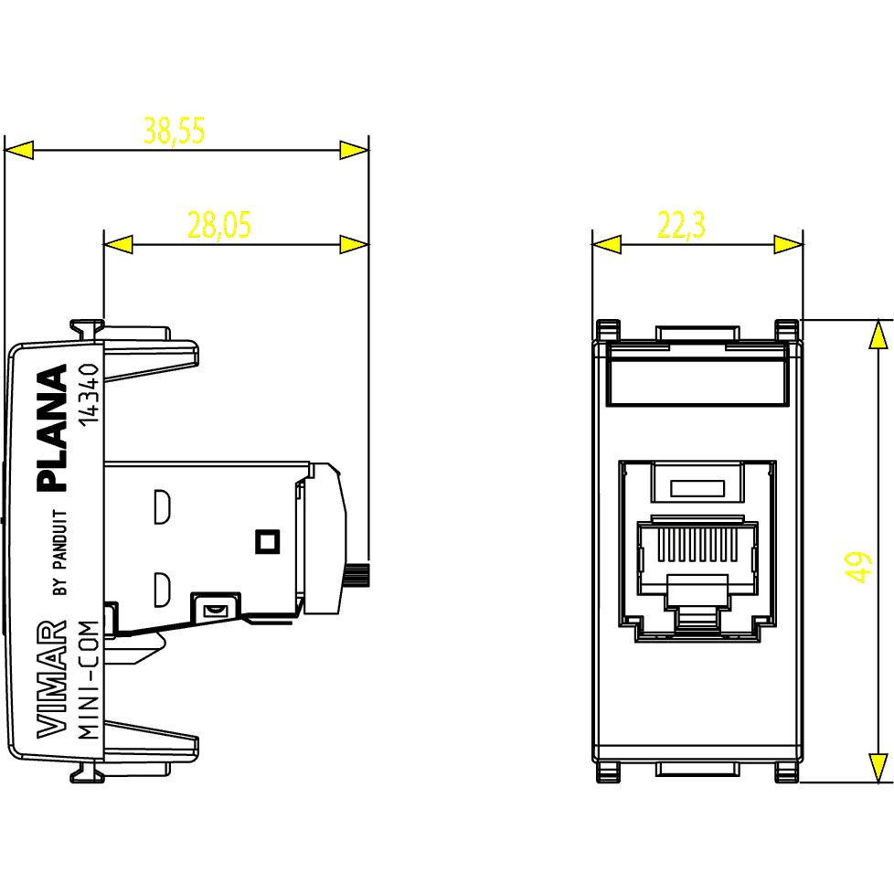 Vimar Plana Series RJ45 Cat5e Panduit Outlet, T568A/B, 8 Contacts — Quality Boat Parts