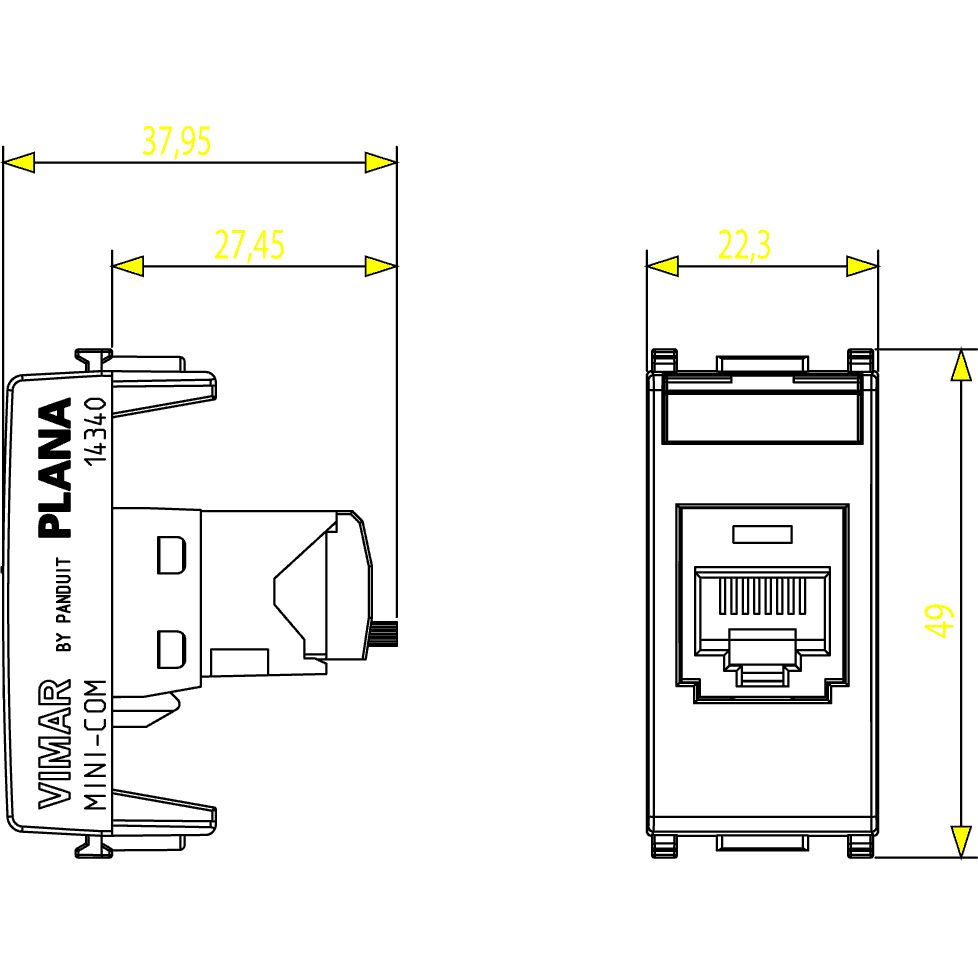 Vimar Plana Series RJ45 Cat5e Panduit Outlet, T568A/B, 8 Contacts — Quality Boat Parts