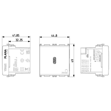 Vimar Plana 2-Module USB-C Supply Unit, Power Delivery, 120-240V — Quality Boat Parts