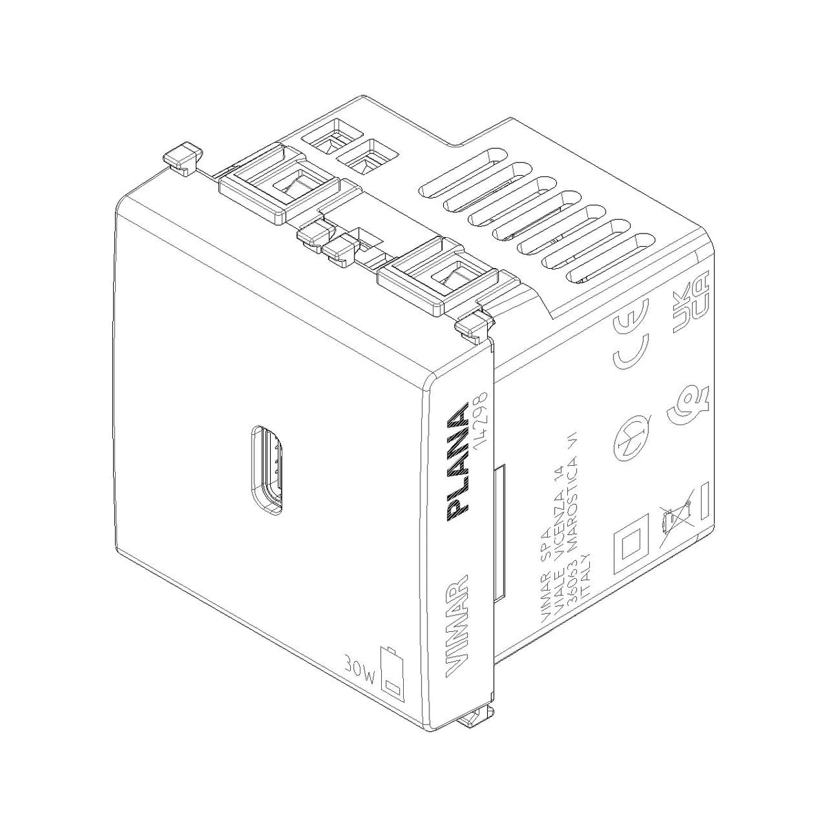 Vimar Plana 2-Module USB-C Supply Unit, Power Delivery, 120-240V — Quality Boat Parts