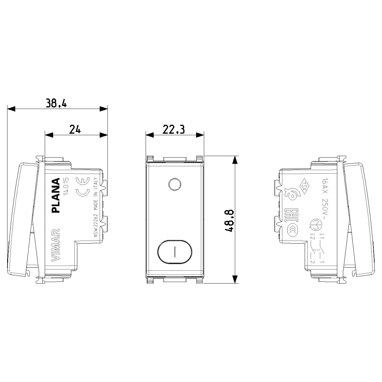 Vimar Plana 2P 1-Way Switch, 16AX, 250V, Lightable — Quality Boat Parts