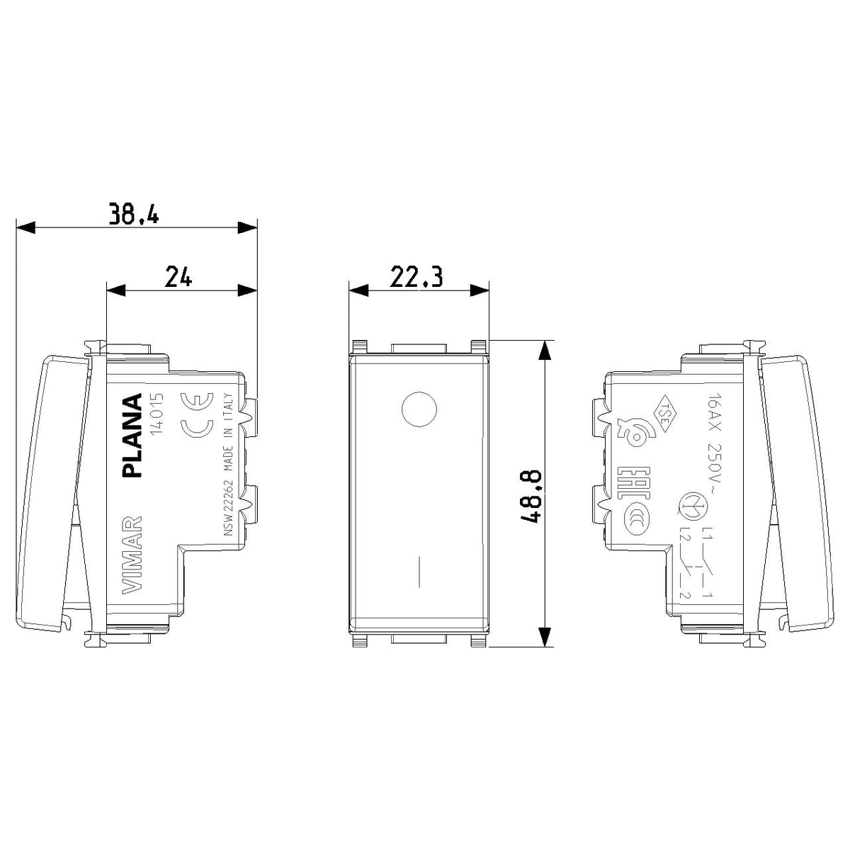 Vimar Plana 2P 1-Way Switch, 16AX, 250V, Lightable — Quality Boat Parts