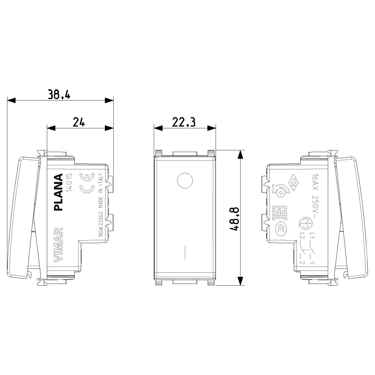 Vimar Plana 2P 1-Way Switch, 16AX, 250V, Lightable — Quality Boat Parts