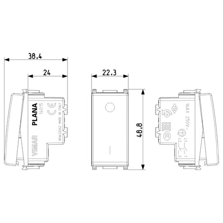 Vimar Plana 2P 1-Way Switch, 16AX, 250V, Lightable — Quality Boat Parts