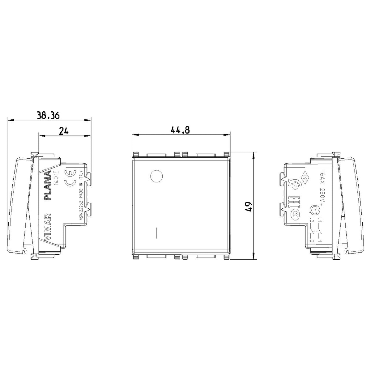 Vimar Plana 2P 1-Way Switch, 16AX, 250V, Lightable — Quality Boat Parts