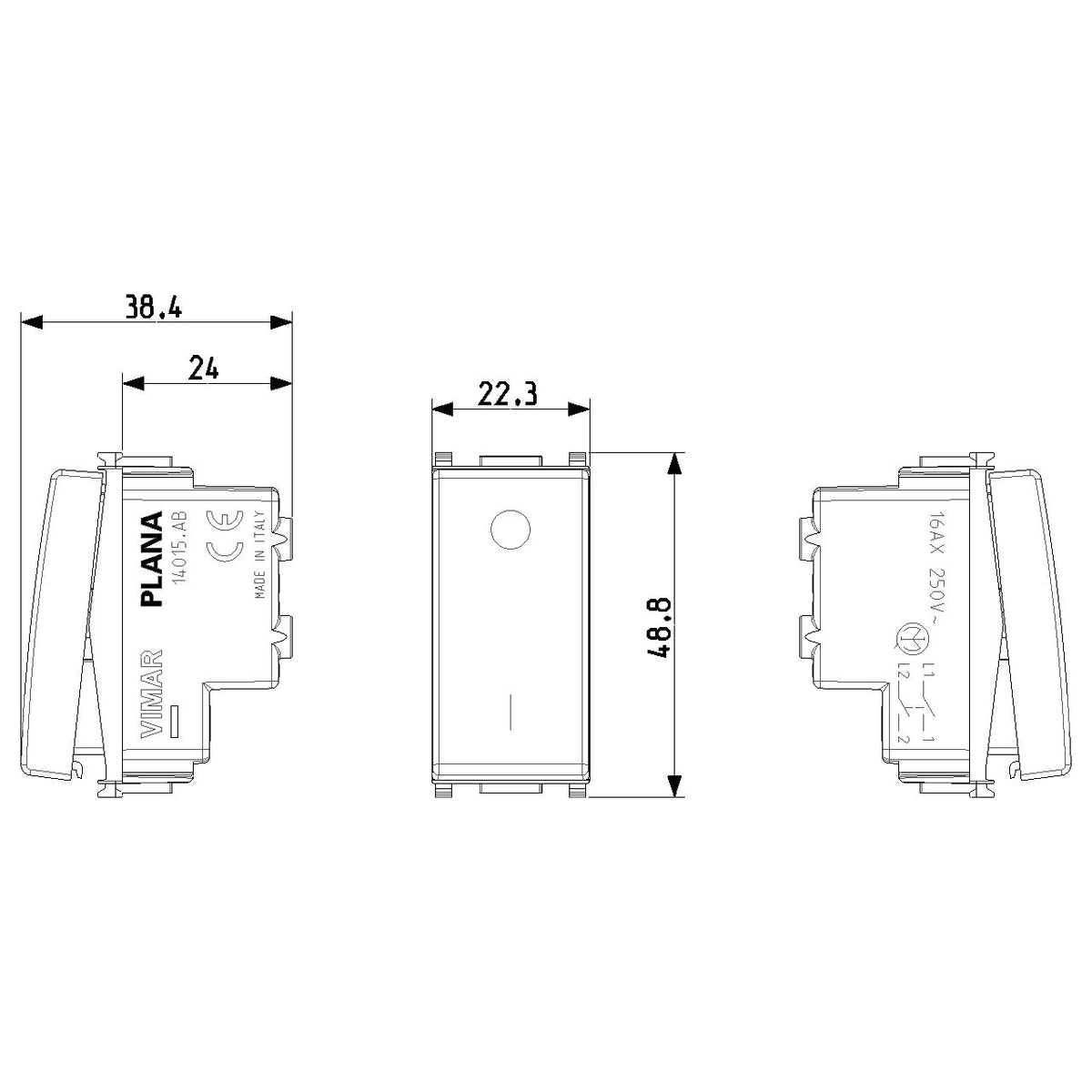 Vimar Plana 2P 1-Way Switch, 16AX, 250V, Lightable — Quality Boat Parts