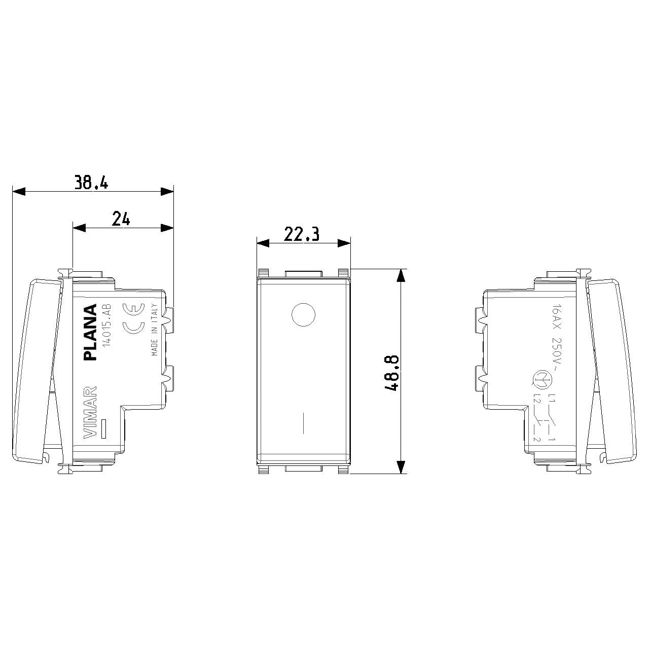 Vimar Plana 2P 1-Way Switch, 16AX, 250V, Lightable — Quality Boat Parts