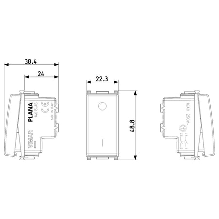 Vimar Plana 2P 1-Way Switch, 16AX, 250V, Lightable — Quality Boat Parts