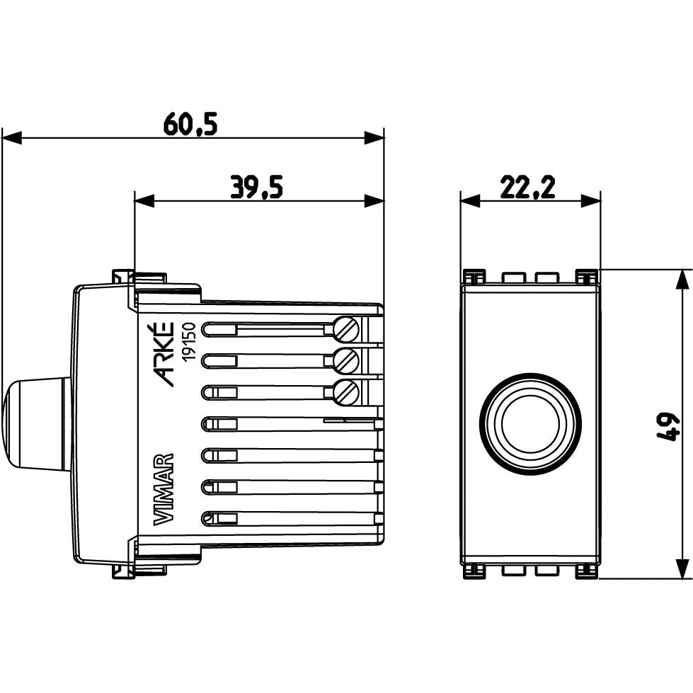 Vimar Dimmer, 230V, 100-500W, for Incandescent Lamps, Rotary Control — Quality Boat Parts