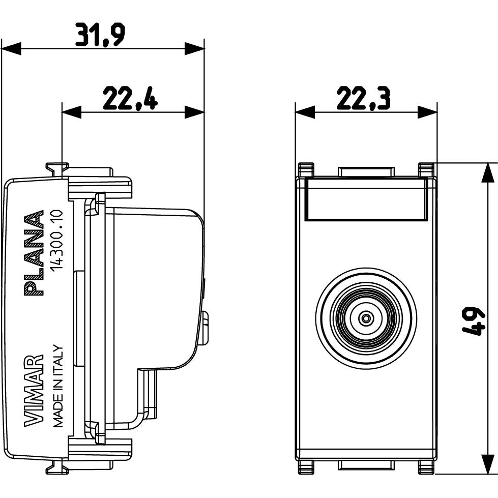 Vimar Plana TV-RD-SAT Coaxial Socket Outlet, 5-2400 MHz, Male Connector, Snap Mounting — Quality Boat Parts